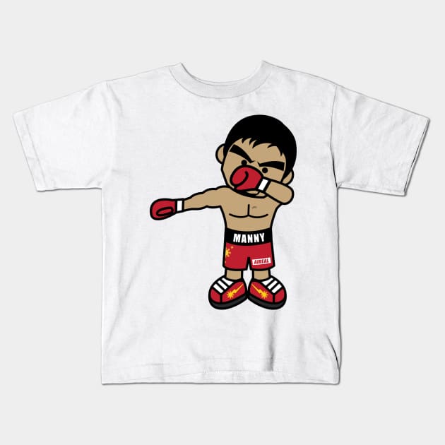 Dabbing Cartoon Manny Pacquiao By AiReal Apparel Kids T-Shirt by airealapparel